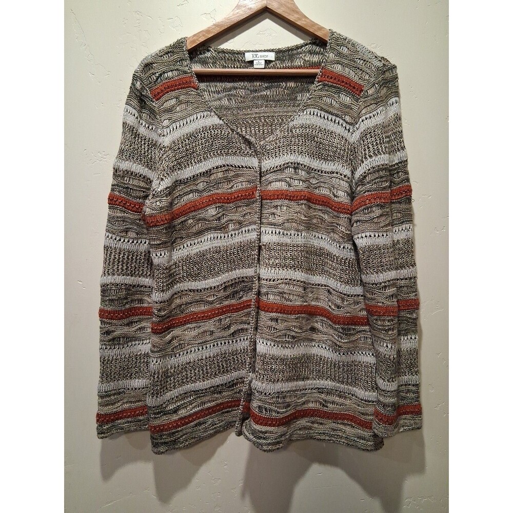 The Tog Shop Cardigan Sweater V-Neck Long Sleeve Button Stripe Taupe Size Large‎